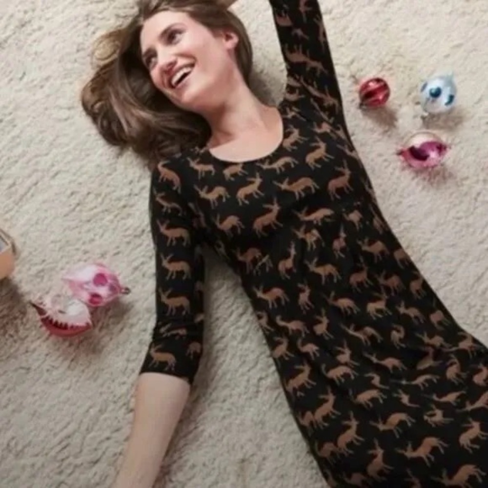 Boden Oh Deer print viscose  jersey dress Size 8 R